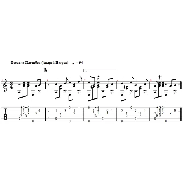 Песенка Плетнёва - переложение для гитары