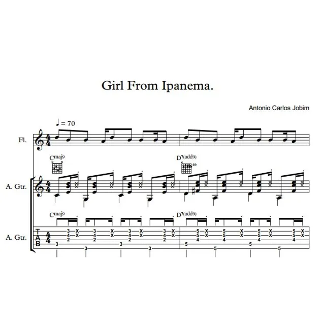 Girl From Ipanema. Ноты дуэта (гитара + флейта.)