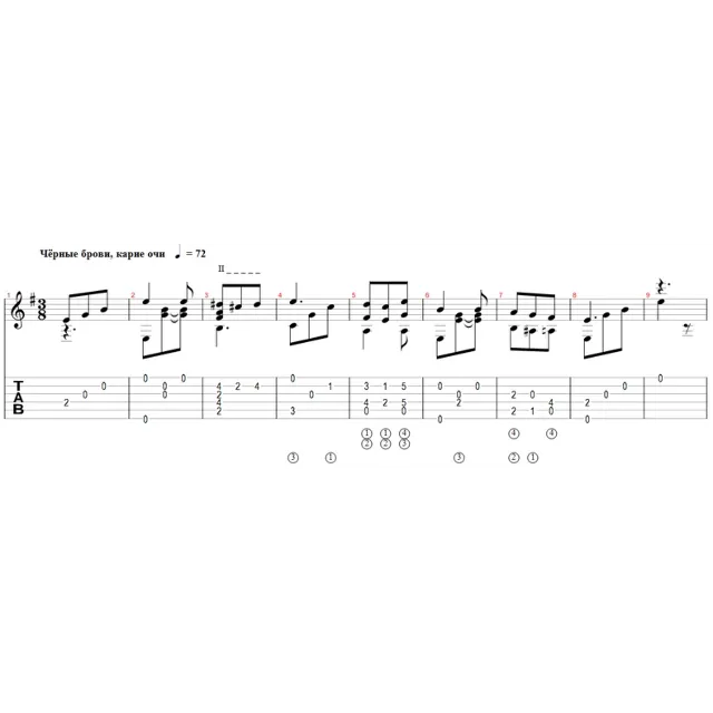 Чёрные брови, карие очи - переложение для гитары