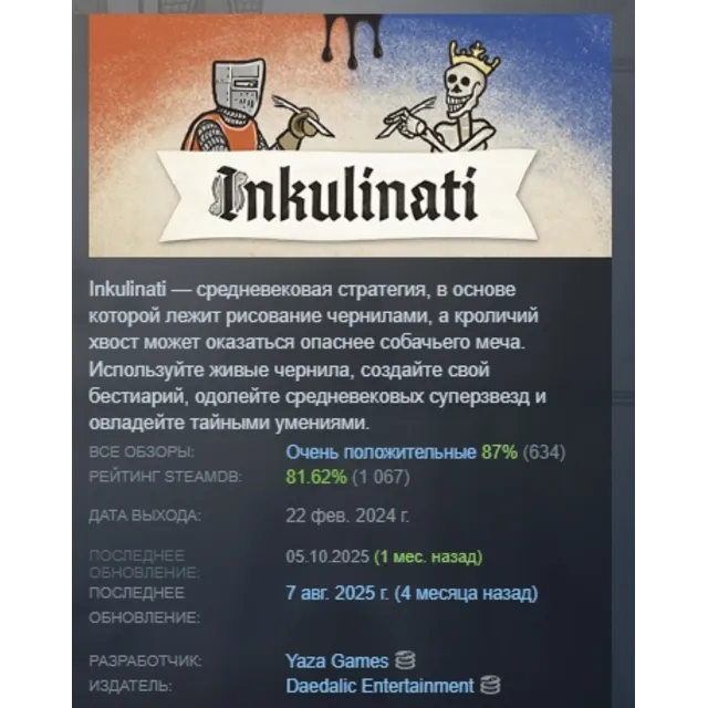 Inkulinati STEAM KEY GLOBAL+РФ+СНГ ЛИЦЕНЗИЯ СТИМ КЛЮЧ