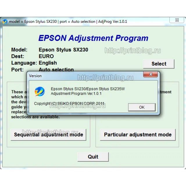 Adjustment program Epson Stylus SX230, SX235W