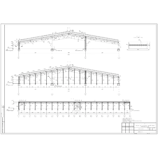 Одноэтажное трехпролетное здание 120х108м (DWG)