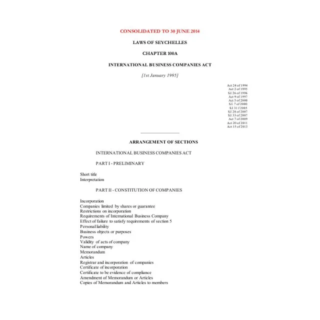 Сейшелы. Международные Деловые Компании