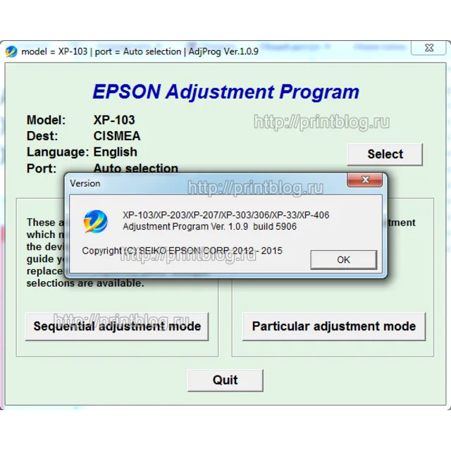 Adjustment program Epson Home XP-100, XP-102, XP-103