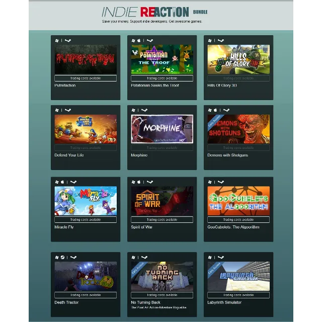 Indie Gala Reaction Bundle (12 Steam игр)