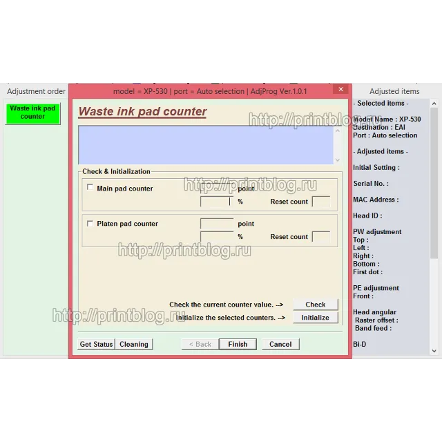 Adjustment program XP-530, XP-630, XP-830