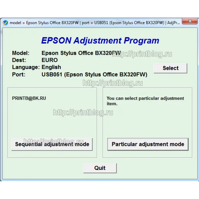 Adjustment program Epson Stylus Office BX320FW (EURO)