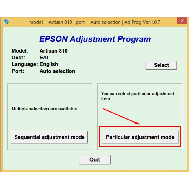 Adjustment Program Epson Artisan 810 (Сброс памперса)