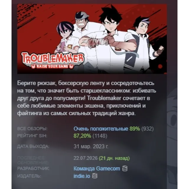 Troublemaker STEAM KEY REGION GLOBAL+РОССИЯ ЛИЦЕНЗИЯ