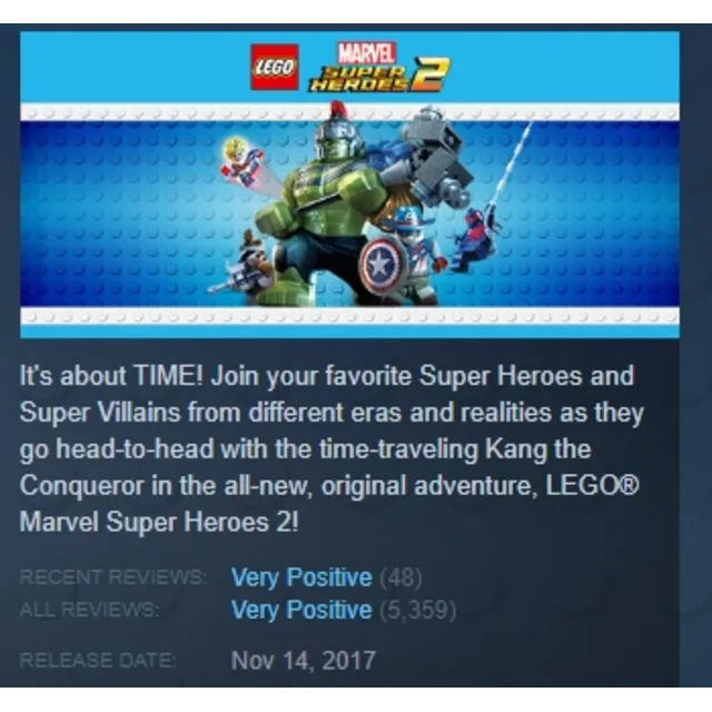 LEGO Marvel Super Heroes 2 STEAM KEY REGION GLOBAL+РОССИЯ ЛИЦЕНЗИЯ