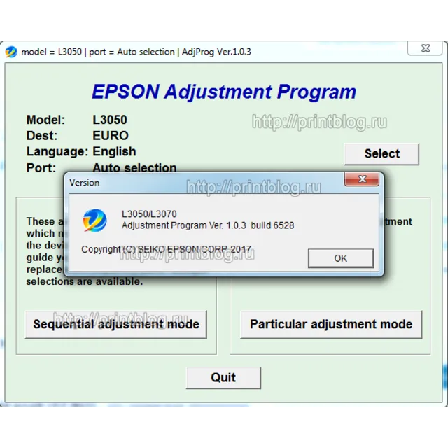 Adjustment program EPSON L3050, L3070 (сброс памперса)