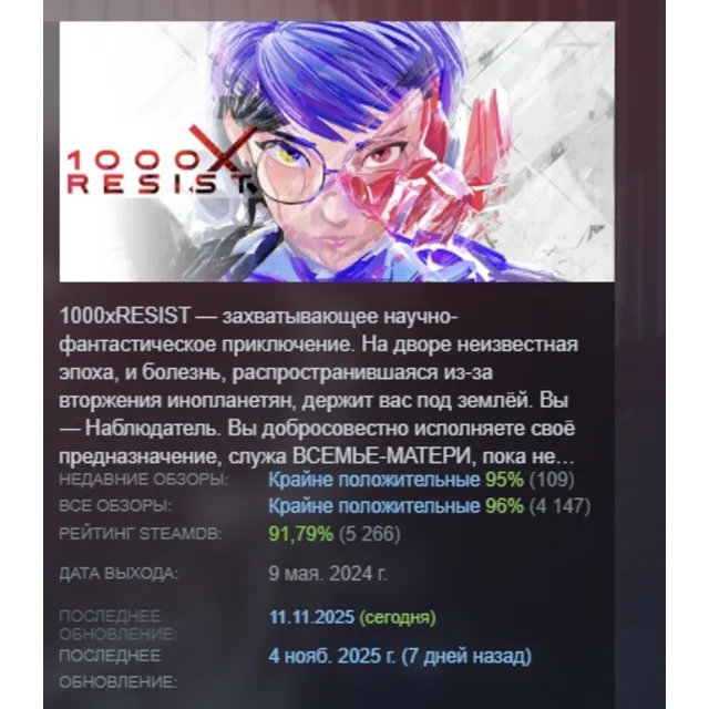 1000xRESIST STEAM KEY REGION FREE GLOBAL+РОССИЯ