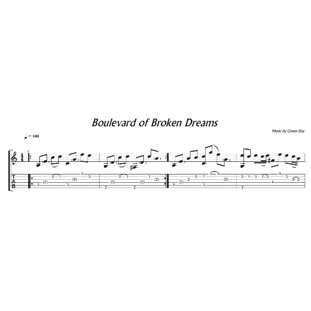 Boulevard of Broken Dreams (Green Day) гитара ноты+табы