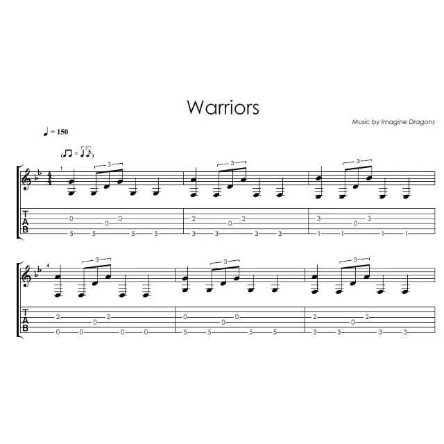 Warriors (Imagine Dragons) - на гитаре ноты+табы