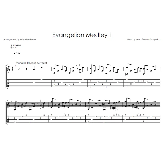 Evangelion Medley 1 - фингерстайл ноты+табы