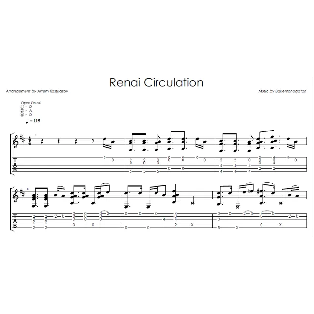 Renai Circulation - фингерстайл ноты+табы