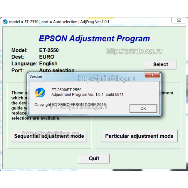 Adjustment program Epson ET-2500, ET-2550 Сброс памперc