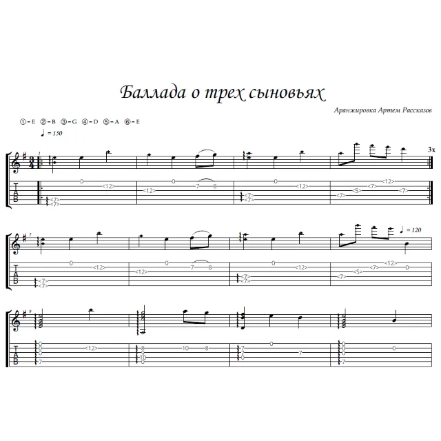 Баллада о трех сыновьях - фингерстайл гитара + табы