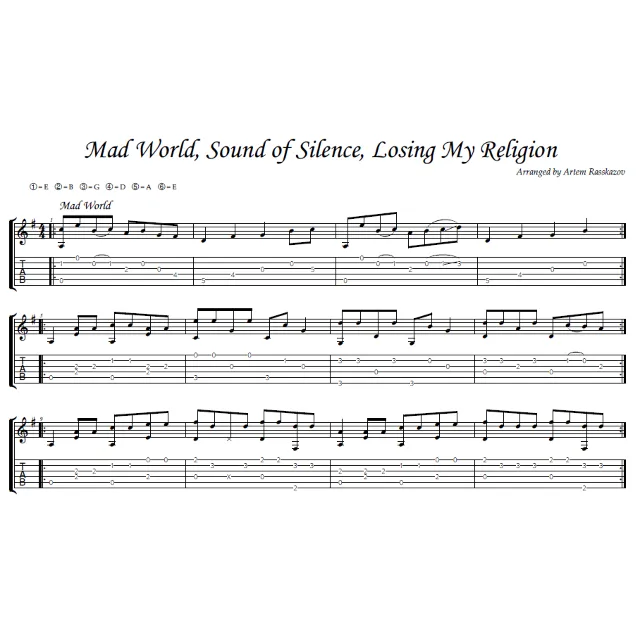 Mad World Sound of Silence Losing My Religion - табы