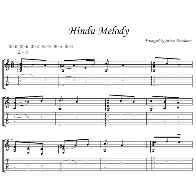 Hindu Melody - фингерстайл гитара + табы
