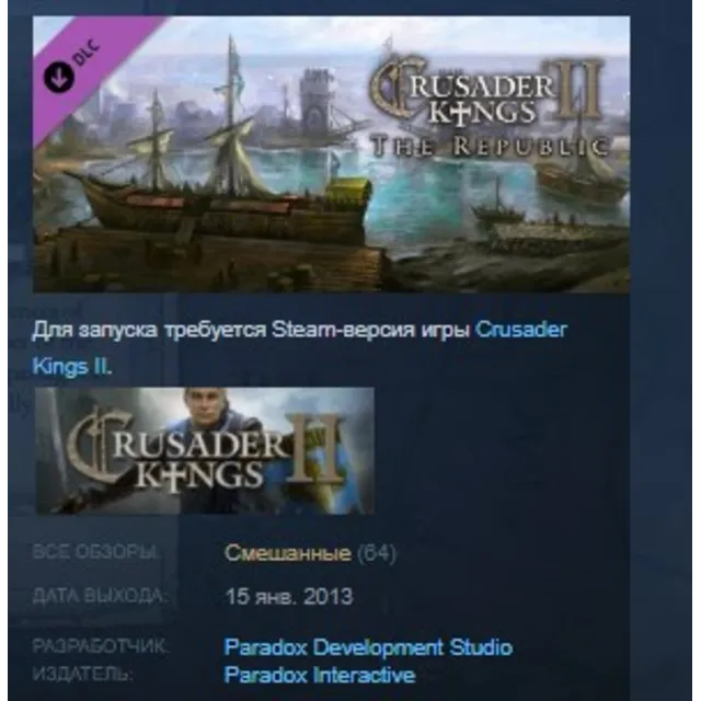 Crusader Kings II The Republic DLC STEAM KEY GLOBAL