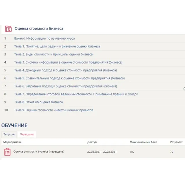 Оценка стоимости бизнеса (ответы тест Синергия) 70 балл