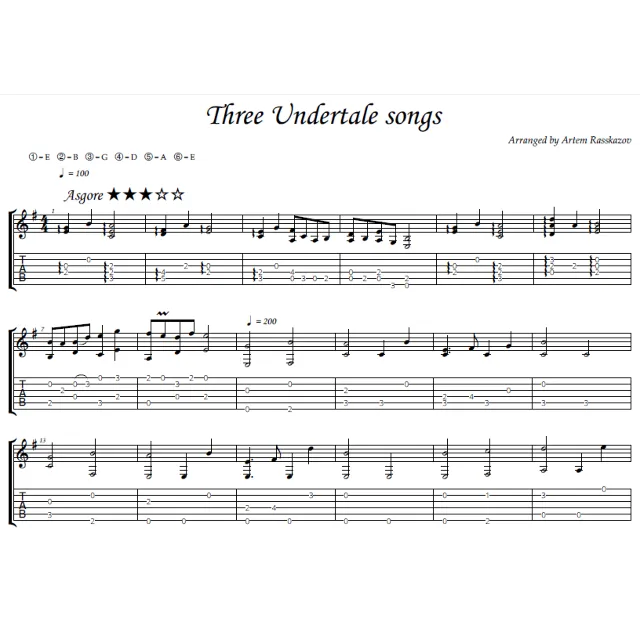3 песни Undertale- гитара ноты+табы