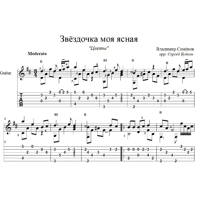 Звёздочка моя ясная (Цветы) для гитары