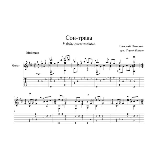 Сон трава (У беды глаза зеленые) - для гитары