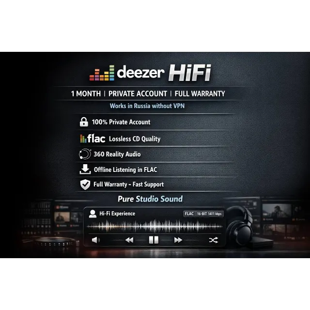 🎵 Deezer HiFi 1 Месяц 🔊 Студийный Звук ✅ Приватный Аккаунт ⚡ H-24