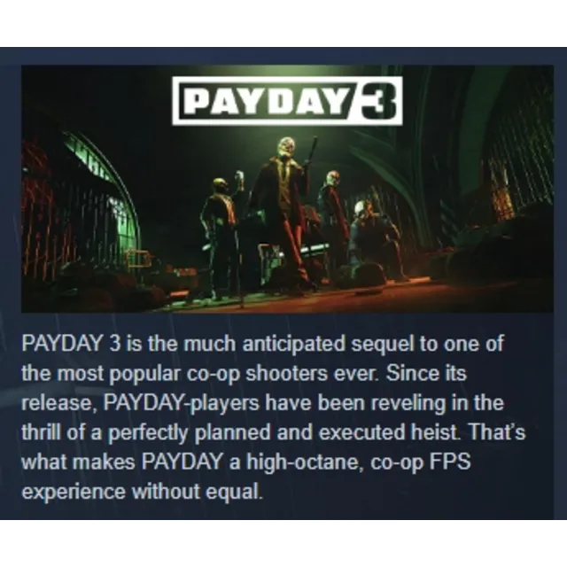 PAYDAY 3 АВТОДОСТАВКА STEAM GLOBAL МГНОВЕННО ЛИЦЕНЗИЯ