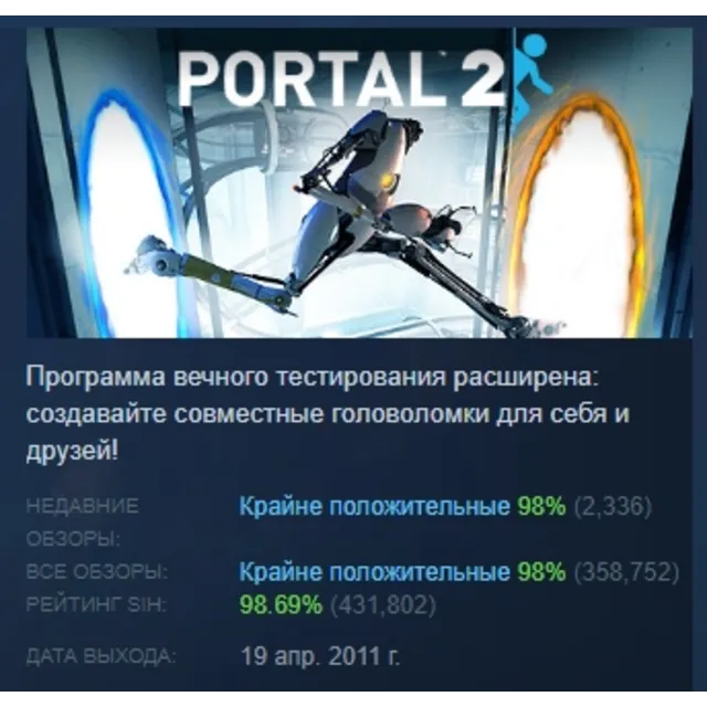 Portal 2 АВТОДОСТАВКА STEAM GLOBAL МГНОВЕННО ЛИЦЕНЗИЯ