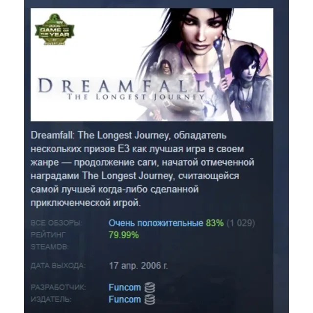 Dreamfall: The Longest Journey АВТОДОСТАВКА STEAM GLOBAL МГНОВЕННО ЛИЦЕНЗИЯ