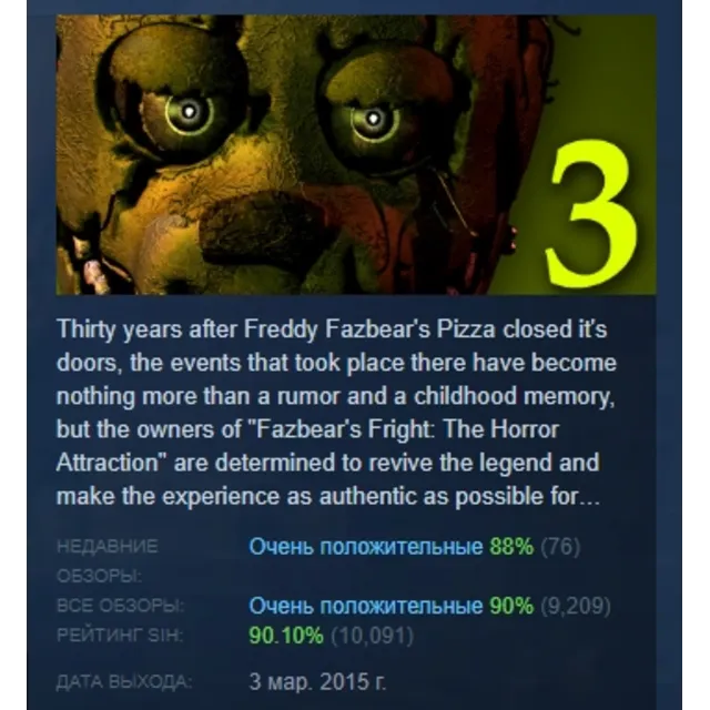Five Nights at Freddy's 3 АВТОДОСТАВКА STEAM GLOBAL МГНОВЕННО ЛИЦЕНЗИЯ