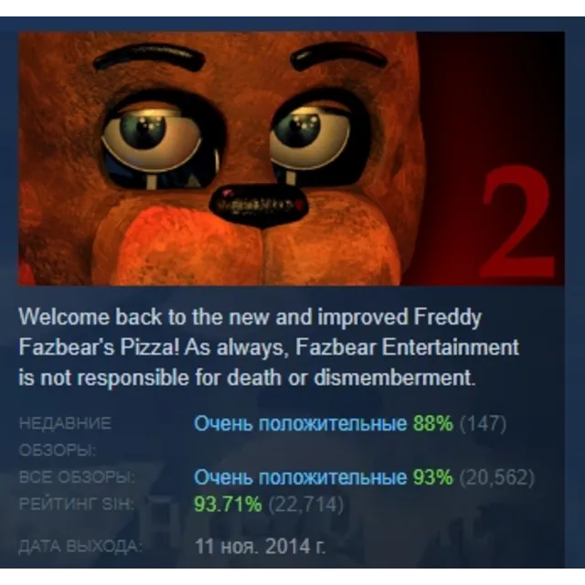 Five Nights at Freddy's 2 АВТОДОСТАВКА STEAM GLOBAL МГНОВЕННО ЛИЦЕНЗИЯ