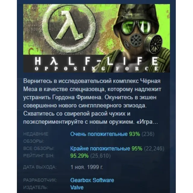 Half-Life: Opposing Force АВТОДОСТАВКА STEAM GLOBAL МГНОВЕННО ЛИЦЕНЗИЯ