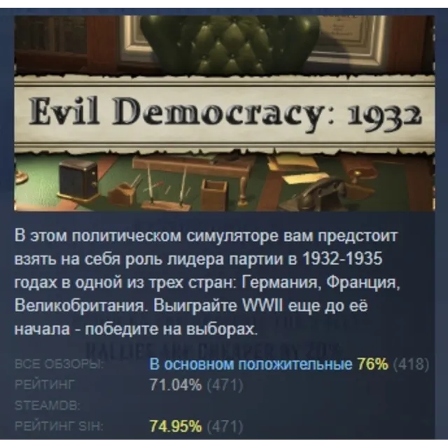 Evil Democracy: 1932 АВТОДОСТАВКА STEAM GLOBAL МГНОВЕННО ЛИЦЕНЗИЯ