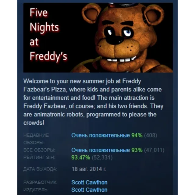 Five Nights at Freddy's АВТОДОСТАВКА STEAM GLOBAL МГНОВЕННО ЛИЦЕНЗИЯ