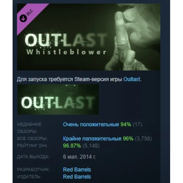 Outlast: Whistleblower АВТОДОСТАВКА STEAM DLC РОССИЯ