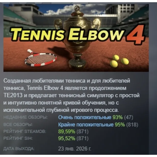 Tennis Elbow 4 АВТОДОСТАВКА STEAM GLOBAL МГНОВЕННО ЛИЦЕНЗИЯ