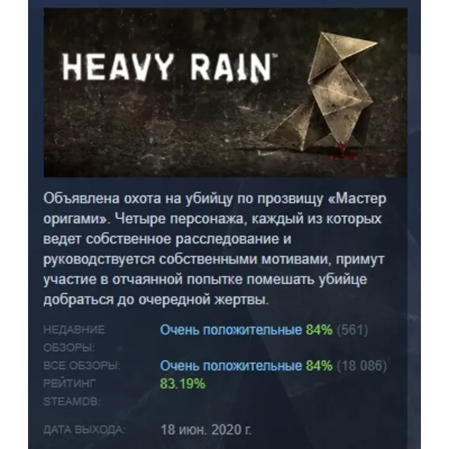 Heavy Rain АВТОДОСТАВКА STEAM GLOBAL МГНОВЕННО ЛИЦЕНЗИЯ