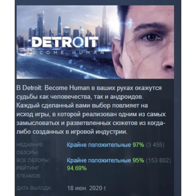 Detroit: Become Human АВТОДОСТАВКА STEAM GLOBAL МГНОВЕННО ЛИЦЕНЗИЯ