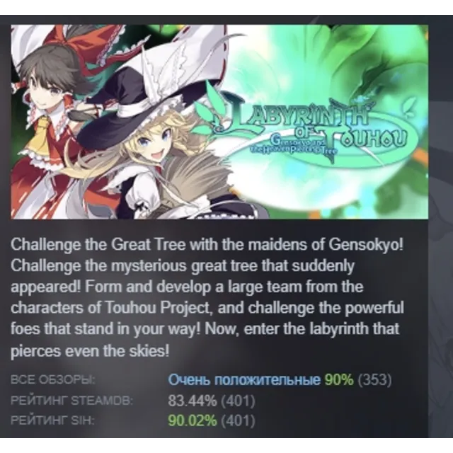 LABYRINTH OF TOUHOU - GENSOKYO AND THE HEAVEN-PIERCING TREE АВТОДОСТАВКА STEAM GLOBAL