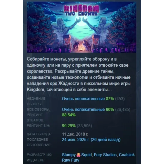 Kingdom Two Crowns АВТОДОСТАВКА STEAM GLOBAL МГНОВЕННО ЛИЦЕНЗИЯ