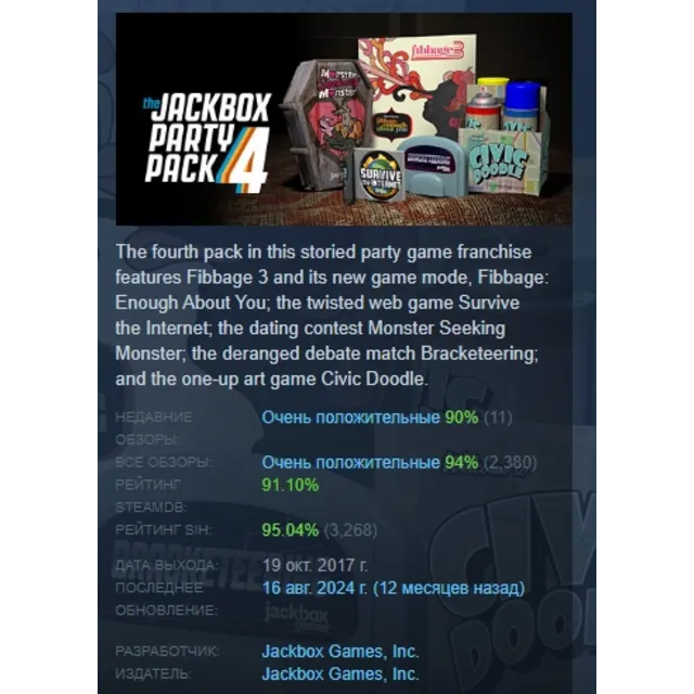 The Jackbox Party Pack 4 АВТОДОСТАВКА STEAM GLOBAL МГНОВЕННО ЛИЦЕНЗИЯ