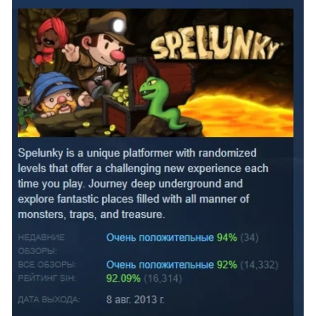 Spelunky АВТОДОСТАВКА STEAM GLOBAL МГНОВЕННО ЛИЦЕНЗИЯ