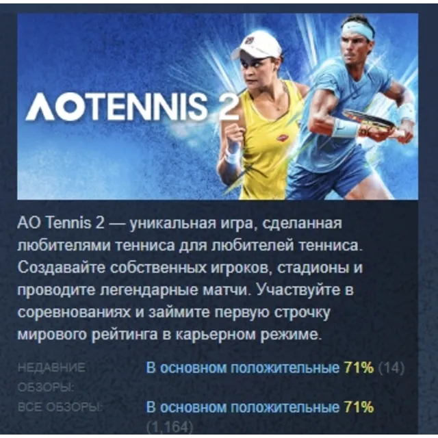 AO Tennis 2 АВТОДОСТАВКА STEAM GLOBAL МГНОВЕННО ЛИЦЕНЗИЯ