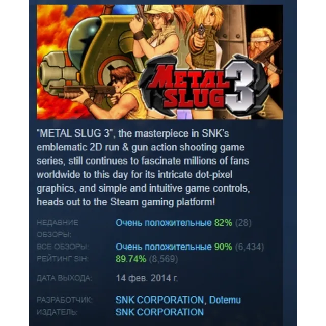 METAL SLUG 3 АВТОДОСТАВКА STEAM GLOBAL МГНОВЕННО ЛИЦЕНЗИЯ
