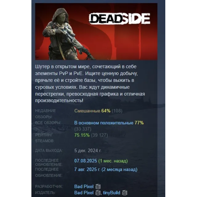 Deadside АВТОДОСТАВКА STEAM GLOBAL МГНОВЕННО ЛИЦЕНЗИЯ