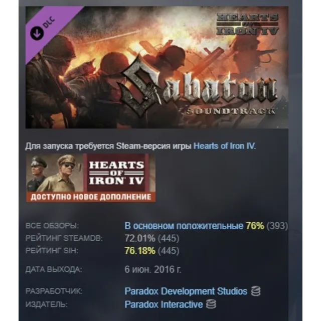 Music - Hearts of Iron IV: Sabaton Soundtrack DLC AUTODELIVERY STEAM RUSSIA